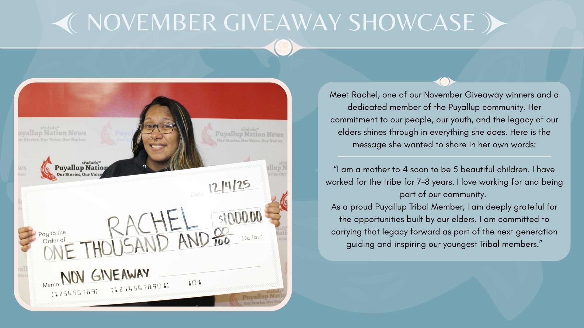 November giveaway winner shares a short bio about herself